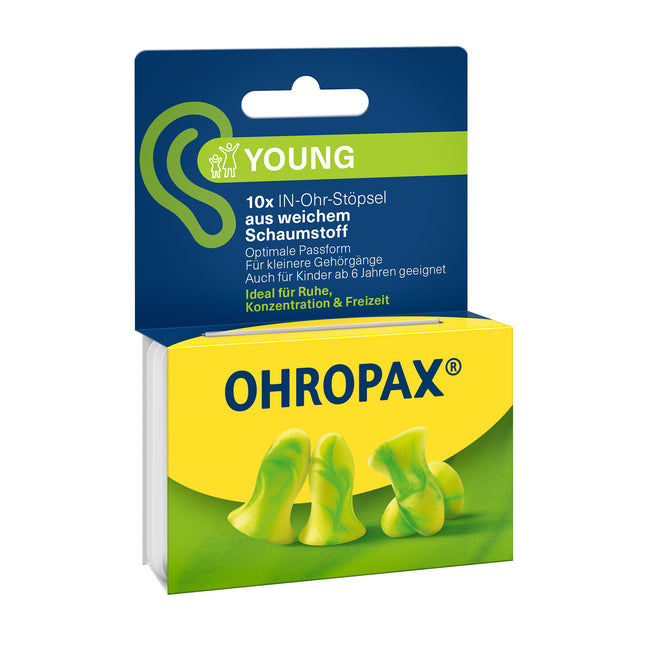 OHROPAX Young earplugs – for ears with smaller ear canals – soft foam in-ear plugs – sound insulation value SNR 35 dB – ideal for rest, concentration, and leisure – 10 pieces