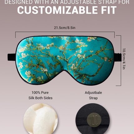 LaCourse 100% Mulberry Silk Sleep Mask with Travel Bag. Both Sides Genuine 19 Momme Silk, Adjustable Eye Mask for Women, Green Floral