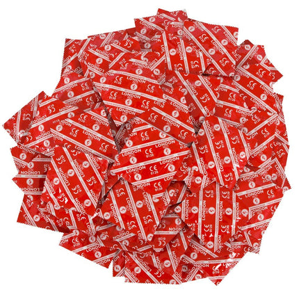 London Red Condoms – Red condoms with strawberry flavor &amp; lubricated with silicone gel – 100-pack (1 x 100 pieces)