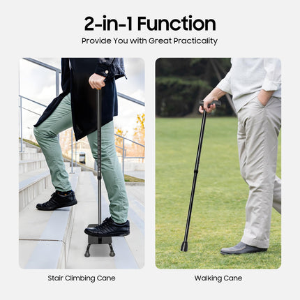 Stair climbing stick, balance walking stick with base, adjustable walking stick made of aluminum and iron, for seniors and mobility aids (max. load capacity 150 kg)