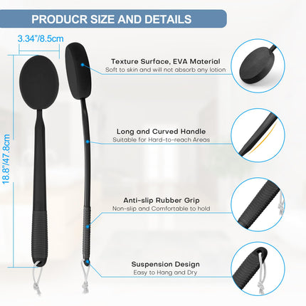 Lotion Applicator for Back, Feet, and Legs, Long Plastic Handle, Moisturizer, Sunscreen, and Ointment Applicator for Elderly Men and Women with 3 Washable Pads (Black)