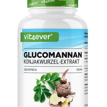 Glucomannan from Konjac Root - 240 Capsules - High Dose with 4200 mg per Daily Serving - Optimized with Chromium - Vegan