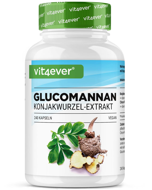 Glucomannan from Konjac Root - 240 Capsules - High Dose with 4200 mg per Daily Serving - Optimized with Chromium - Vegan