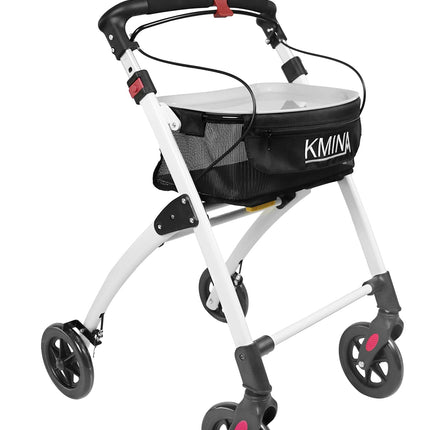 KMINA PRO - Rollator Narrow for Home, Foldable for Seniors, Indoor with Tray, Small, Black