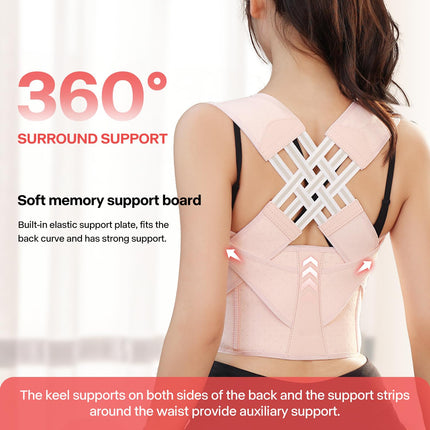 NormXinRui Adjustable Back Posture Belt, Posture Corrector for Women and Men, Relieves Neck and Shoulder Pain (Pink, M)