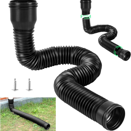 Rain Gutter Downpipe Extension, Flexible, Extendable PE Drain Extension for Villa Outdoor, Round (Black)