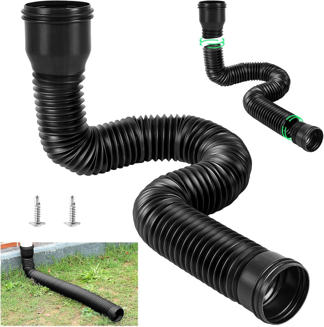 Rain Gutter Downpipe Extension, Flexible, Extendable PE Drain Extension for Villa Outdoor, Round (Black)