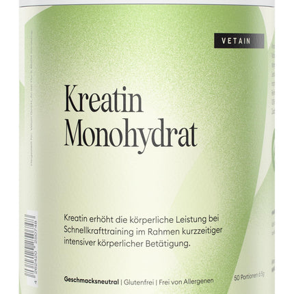 Vetain Creatine Monohydrate Powder 250g - 50 servings of pure creatine - 100% vegan - No additives - high-dose creatine powder for more energy - Tasteless - Laboratory-tested in Germany