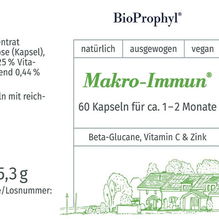 BioProphyl® Macro-Immune - 500 mg Beta Glucan Yestimun® with Vitamin C and Zinc to Support the Immune System - 60 Capsules for 1-2 Months