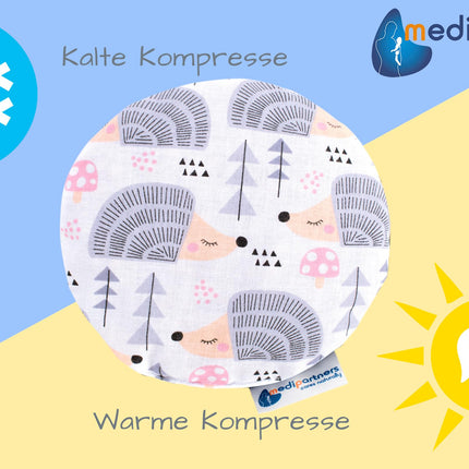 Medi Partners Cherry Stone Pillow Heat Pillow Grain Pillow for Babies 180g Round 15cm Eco Natural 100% Cotton Heat + Cold Therapy Massage Therapy (Hedgehog)