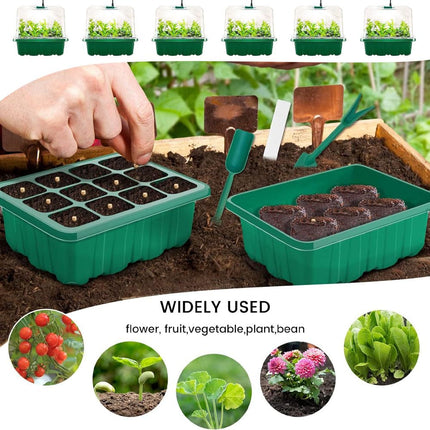 KBIBCK Indoor Greenhouse Propagator, 6 Pack Mini Greenhouse, Seedling Starter Trays, Propagator with Plant Lamp, Indoor with Raised Lid, Adjustable Brightness (Timing Controller)