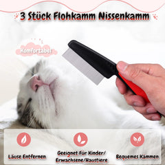 Lice Comb, 3-Piece Flea Comb, Nit Comb, Fine-Tooth Flea Comb for Dogs, Stainless Steel Tick Comb for Cats, Lice Comb for Long Hair, Children, Adults, and Pets, Dandruff Removal (Black)