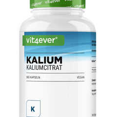 Potassium - 365 capsules with 800 mg elemental potassium (from potassium citrate) per daily dose - vegan, high dosage, no additives