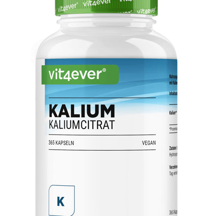 Potassium - 365 capsules with 800 mg elemental potassium (from potassium citrate) per daily dose - vegan, high dosage, no additives