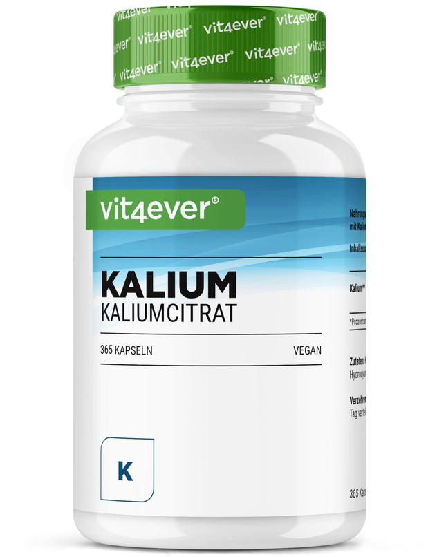 Potassium - 365 capsules with 800 mg elemental potassium (from potassium citrate) per daily dose - vegan, high dosage, no additives