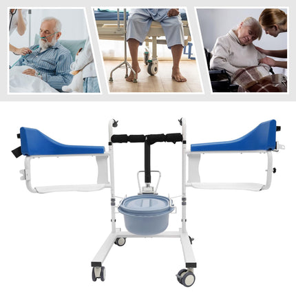MINRS Hydraulic Patient Lift Transfer Chair Shower Chair with Wheels up to 90 kg Commode Chair for Seniors 180° Split Seat for Sick, Elderly, Disabled, Pregnant Women Blue