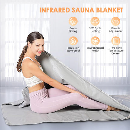 Infrared Sauna Blanket, MINENICE 2 Zone Infrared Sauna Blanket with Removable Sleeves Far Infrared Oxford Sauna Heating Blanket Professional Detox Therapy Portable Sauna Blanket with Remote Control, Silver