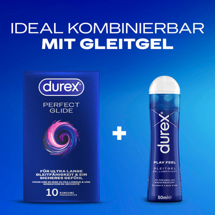 Durex Perfect Glide Condoms – With plenty of silicone lubricant for extra long-lasting lubrication and a secure feeling – 10-pack (1 x 10 pieces)