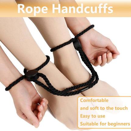 BDSM Sex Bondage, Sex Bondage Handcuffs Restraints, 2 Bondage Rope Set for Wrists and Ankles, with Adjustable Leg Loops, Handcuffs, for Couples Sex Toys (Black)
