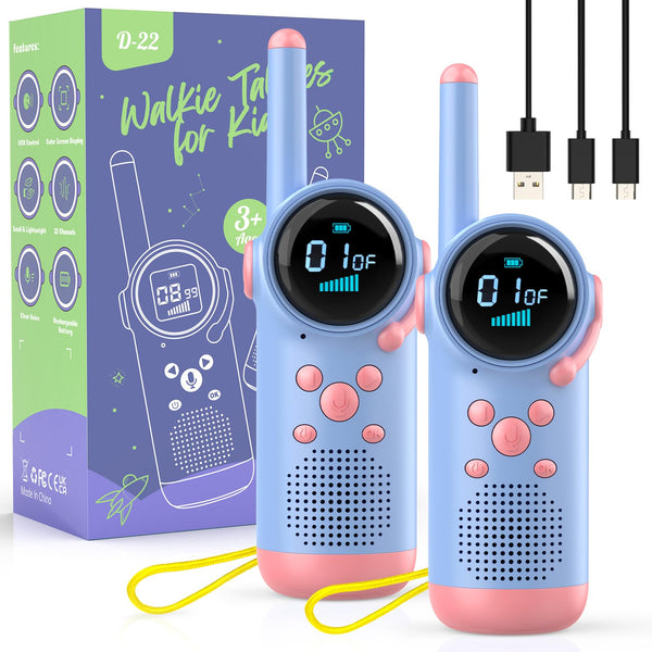 Walkie Talkie for Kids, Kearui Walkie Talkie Toys for 3-12 Years, Rechargeable Walkie Talkies with VOX Function, LED Flashlight, Key Lock for Outdoor Adventures, Camping, Hiking (Purple Rose)