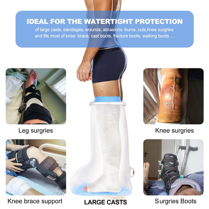 YUNCHI Shower Protector Leg Long Adult Anti Slip XL Cast Protector Waterproof Reusable Bandage Protector for Orthosis Blocks Fixator Thigh Knee Plaster Cast Bandages (Long Leg Protector XL)