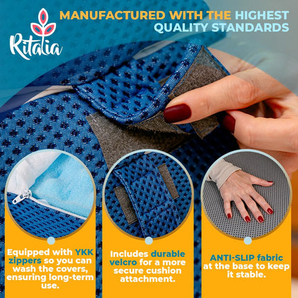 Ritalia® Wedge Pillow 3 Heights 60x60x30 cm | Back Cushion Bed and Vein Pillow | Ergonomic Seat Cushion Bed with Back Support, Ideal as a Wedge Pillow for Sleeping and Raising the Mattress