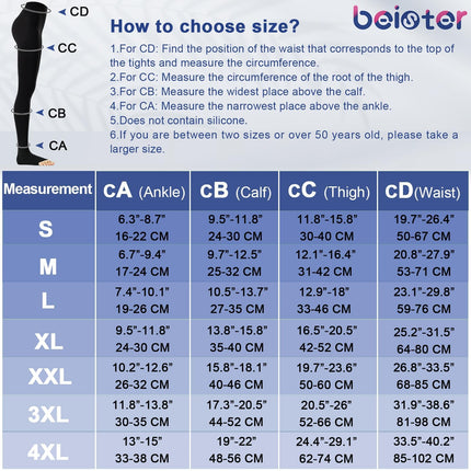 beister Medical Compression Stockings Women Long, 20-30 mmHg Support Stockings Men, Opaque Open Toe Compression Pants Class 2 Solid Support for Varicose Veins, Edema