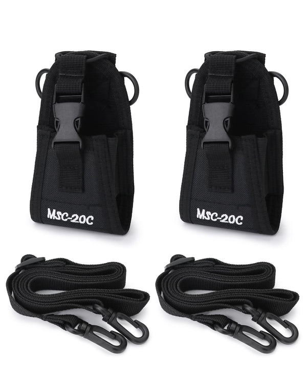 QWORK 2 Pack Radio Pouch, Tactical Walkie-Talkie Pouch, Intercom Pouch for Police Firefighter Security Officer (Black), Black