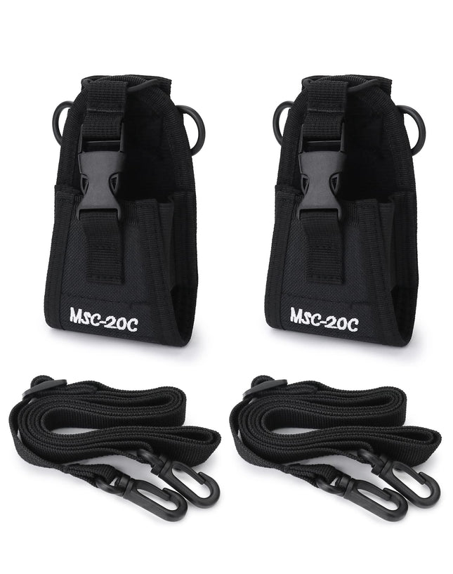 QWORK 2 Pack Radio Pouch, Tactical Walkie-Talkie Pouch, Intercom Pouch for Police Firefighter Security Officer (Black), Black