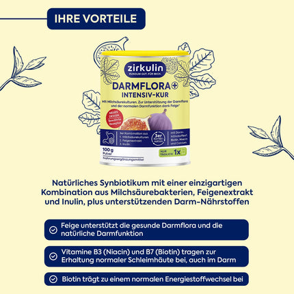 Zirkulin Darmflora Plus 100g Powder – Dietary supplement to support a healthy intestinal flora – with vitamin B3, B7, calcium &amp; biotin – suitable as a cure or long-term supplement