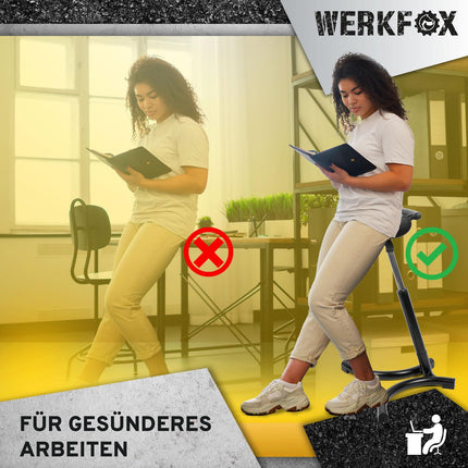 Werkfox® Standing Stool Ergonomic Height-Adjustable Stool; Standing Aid Workshop Stool Standing Chair for Desk, Office, Industry