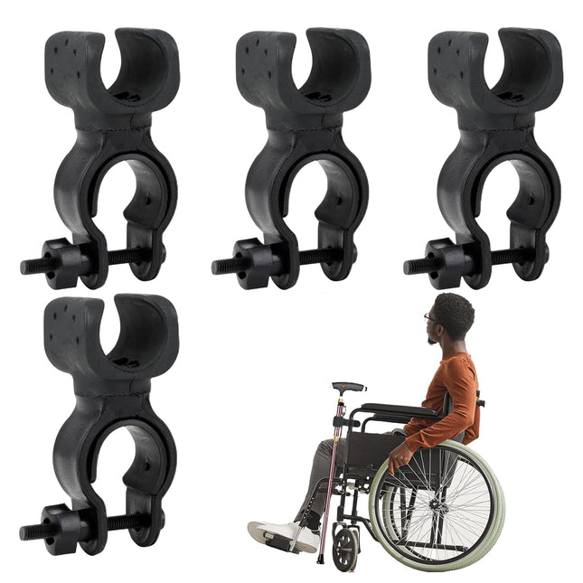 Pack of 4 crutch holders, stick holder, wheelchair accessories, rollator accessories, stick holder for rollator, stick holder for Drive, walking stick holder, universal accessories for crutches, for crutches, for 2.2 to 3 cm tube