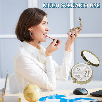 Pill Box Pill Box with Mirror Retro Small Pill Box for Purse or Pocket Bronze Pill Box or Vitamins, Fish Oil, Supplements, Pills Contain Travel Gifts (2 PCS)