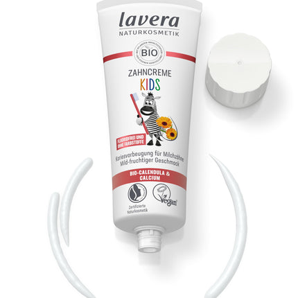lavera Toothpaste Kids FLUORIDE-FREE - no colorings - protects baby teeth - mild and fruity - organic calendula &amp; calcium - vegan - 75 ml