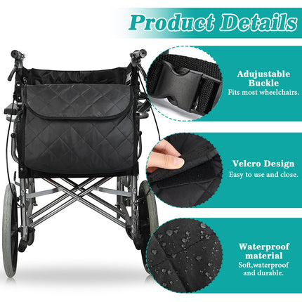 WPPQWP Wheelchair Bag Rear, Wheelchair Accessories, Waterproof Bag for Rollator, Universal Rollator Bag, 39 x 29 x 15 cm (Black)