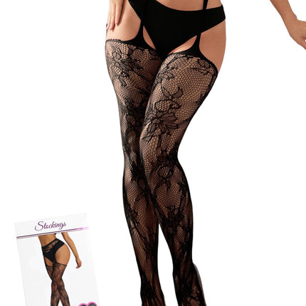 comeondear Tights Pattern for Women Plus Size Fishnet Stockings Lace Suspender Stockings Suspender Tights Stockings Lingerie Sexy Lingerie (Black, 3XL-5XL)