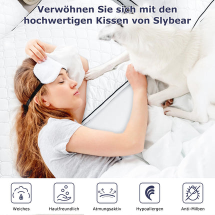 Slybear pillow 40x80 cm set of 2, orthopedic side sleeper pillow with premium filling, breathable neck pillow, sleeping, sitting, bed, sofa pillow for allergy sufferers, soft and supportive, washable