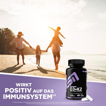 ESN Vitamin D3 + K2, 120 capsules, for immune system, bones and blood production, vegan &amp; made in Germany