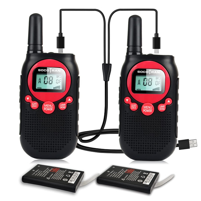 Walkie Talkies for Kids, Rechargeable Two-Way Radios 8 Channels Range 5km PMR 446 Radio with VOX LCD Screen, Walkie Talkie Toy Gifts 2 Pack Red