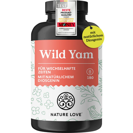 NATURE LOVE® Wild Yam Capsules - 180 Menopause Capsules vegan - High dosage with 880mg extract (including 176mg diosgenin) - laboratory-tested, without unwanted additives and produced in Germany