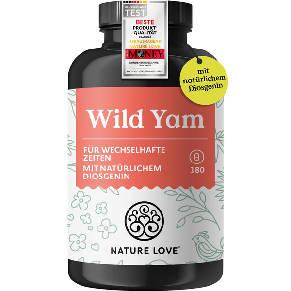 NATURE LOVE® Wild Yam Capsules - 180 Menopause Capsules vegan - High dosage with 880mg extract (including 176mg diosgenin) - laboratory-tested, without unwanted additives and produced in Germany