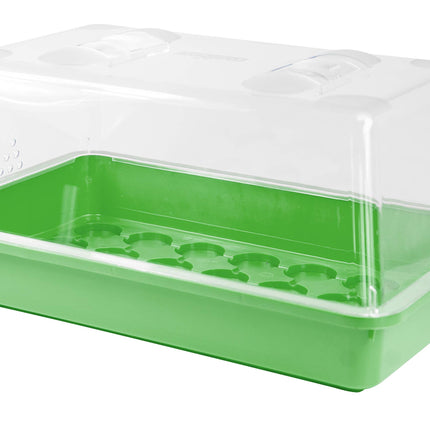 mgc24 Indoor Greenhouse Growing Kit - Growing Tray with Lid and Ventilation - Complete Set with 24 Peat Pots + 2.5l Potting Soil