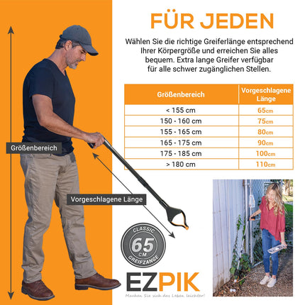 EZPIK 1 x 66 cm Grabber for Seniors with Magnetic Grabber Arm, Robust Grabber for Seniors, People with Disabilities, Rotating Garbage Grabber Tongs, Aid with Attachment Clip (1-Pack, Black)