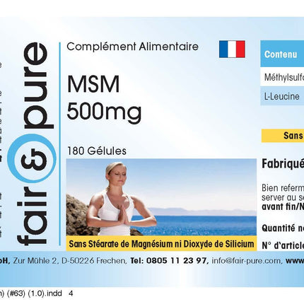 Fair &amp; Pure® - MSM 500mg Capsules - 180 Capsules - Methylsulfonylmethane - vegan - without magnesium stearate