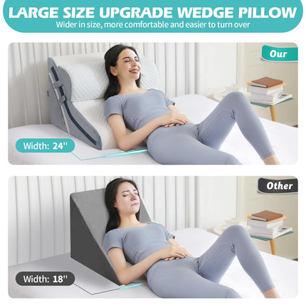 Wedge Pillow for Sleeping, Orthopedic Bed Wedge Pillow Set, 15-in-1 Adjustable Memory Foam Wedge Pillow After Surgery, 9 &amp; 16 &amp; 20 Inch Height 3-in-1 Incline Pillow Wedges for Acid Reflux