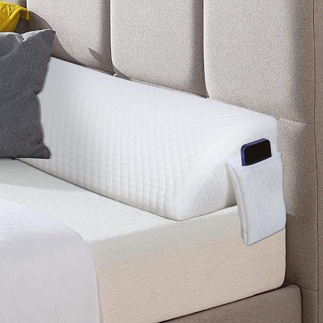 TANYOO Bed Gap Filler Long Wedge Pillow with Side Pockets, Foldable Bed Wedge Headboard Mattress Wedge, Reading Pillow for the Space Between Your Mattress and Headboard Queen Size (60x8x6in)