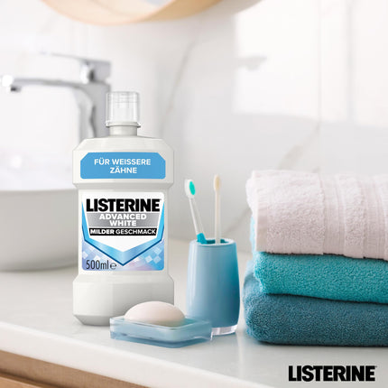 LISTERINE Advanced White mild (500 ml), antibacterial mouthwash for removing stubborn tooth stains, mouthwash with gentle whitening technology, for whiter teeth in just 1 week