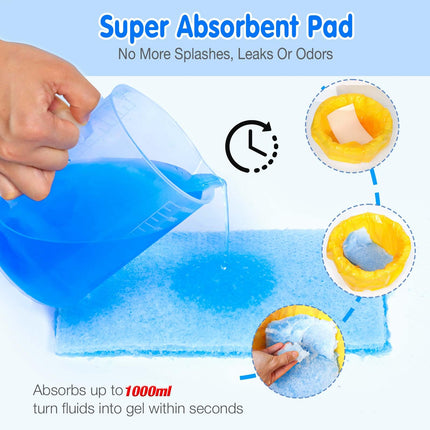 RINOZO 60-Pack Super Absorbent Toilet Seat Pads for Bedside Tables, Universal Fit for All Standard Portable Toilet Buckets, Disposable Trash Bags, 60Pcs Bags+60Pcs Pads