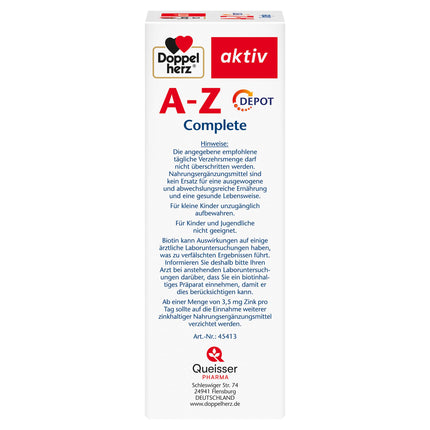 Doppelherz AZ Complete - Long-term vitamins - 23 vitamins, minerals &amp; trace elements PLUS lutein - 120 depot tablets
