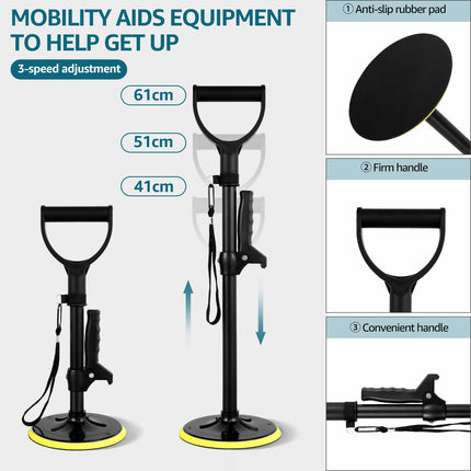 Standing aid height adjustable 41/51/61cm, standing aid with 18cm diameter round non-slip base, armrests, standing aid for seniors, robust, helps older people stand (yellow)